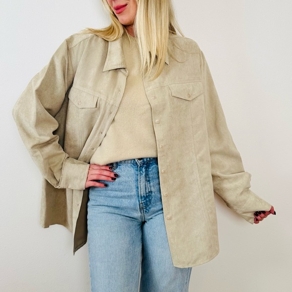 Carolina Colours Faux Suede Long Sleeve Button Down Chest Pockets Shirt - Picture 4 of 11